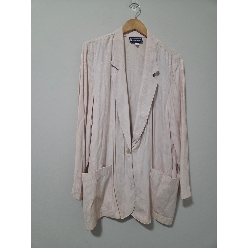 Requirements Vintage Blush Pink Jacquard Damask Blazer Jacket Size 14 Womens